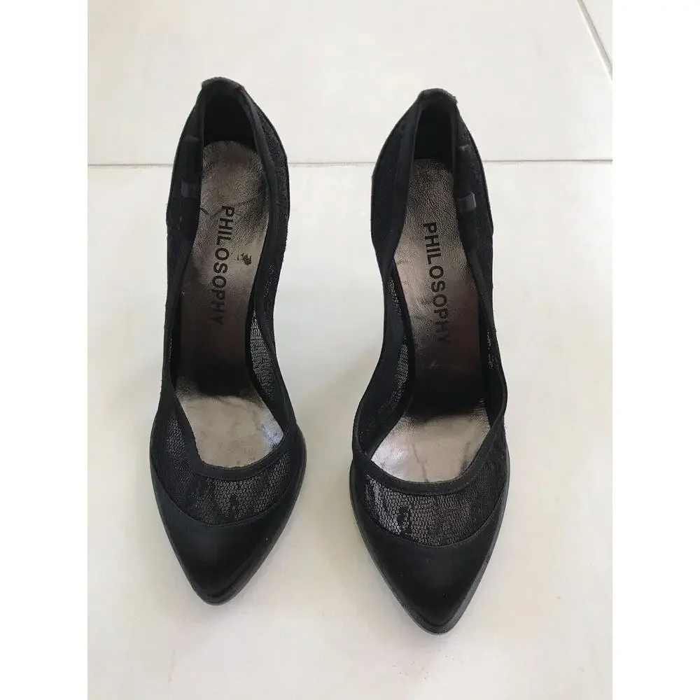 Philosophy di Alberta Ferretti Lace Satin Pumps Heels Black FLAWS